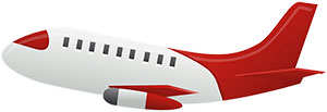 red and white plane in flight
