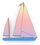 sail boat with sail hoisted - blue