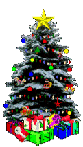 Christmas tree lights and gifts