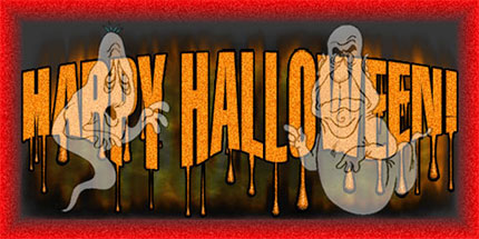 happy halloween sign two ghosts